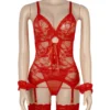Guêpière rouge sexy en dentelle avec menottes (3) Guêpière rouge sexy en dentelle avec menottes
