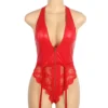 Guêpière rouge zippée cuir et dentelle (2) Guêpière rouge zippée cuir et dentelle