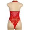 Guêpière rouge zippée cuir et dentelle (3) Guêpière rouge zippée cuir et dentelle