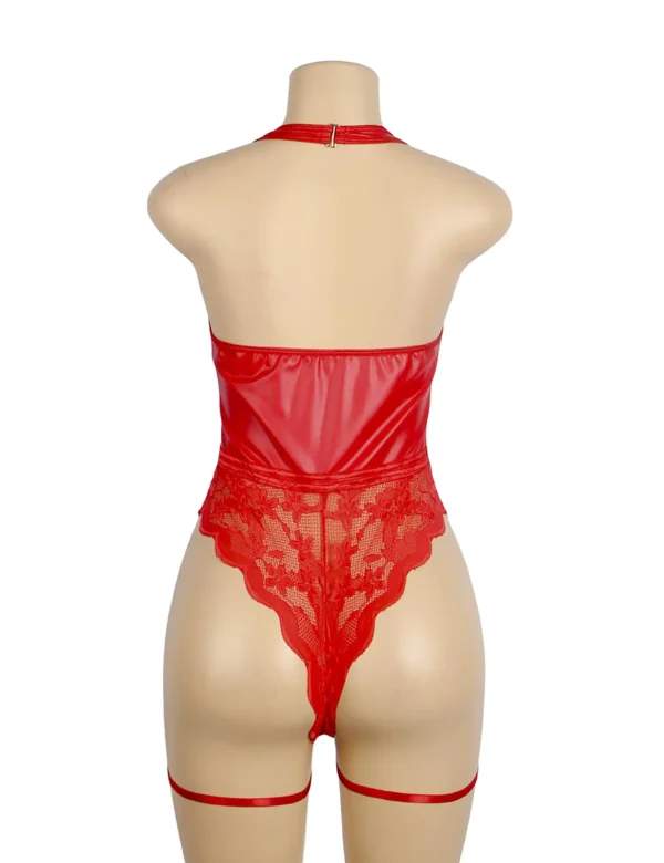 Guêpière rouge zippée cuir et dentelle (3) Guêpière rouge zippée cuir et dentelle