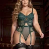 Guêpière vert émeraude en dentelle et résille