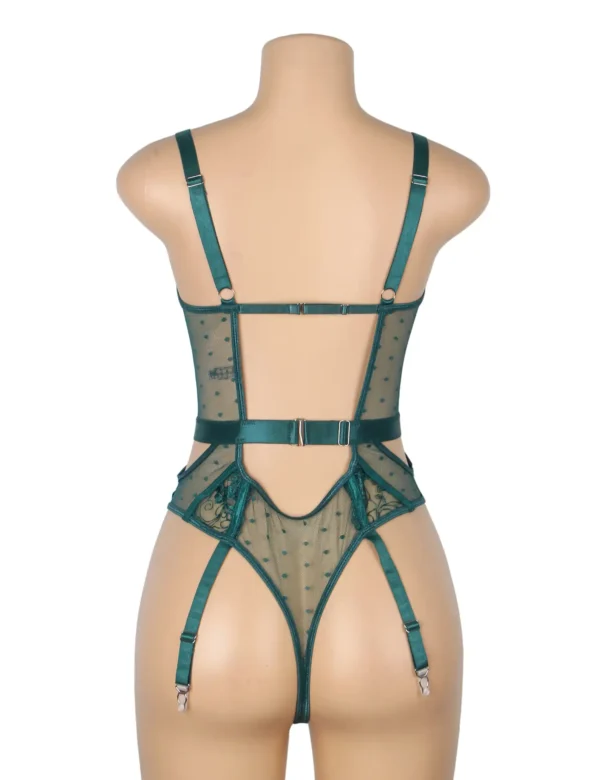Guêpière vert émeraude en dentelle et résille