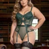 Guêpière vert émeraude en dentelle et résille