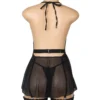 Nuisette à jarretelles noire voile transparent et dos nu (2) Nuisette à jarretelles noire en voile transparent dos nu