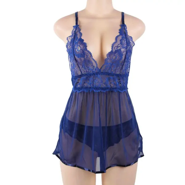 Nuisette bleu nuit dos fendu et voile transparent. (2) Nuisette bleu nuit dos fendu et voile transparent