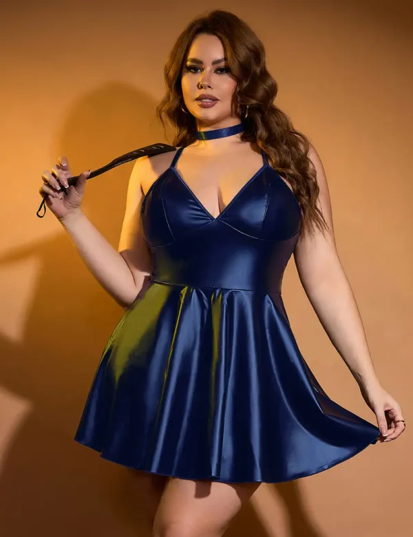 Nuisette bleue évasée effet cuir mat (2) Nuisette bleue évasée effet cuir mat