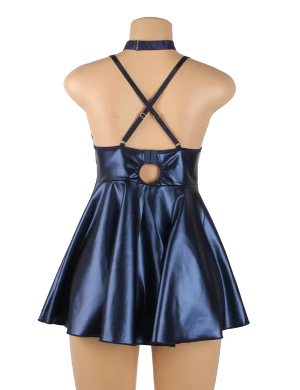Nuisette bleue évasée effet cuir mat (4) Nuisette bleue évasée effet cuir mat