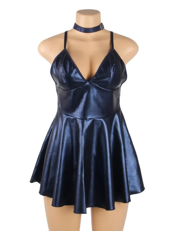 Nuisette bleue évasée effet cuir mat (5) Nuisette bleue évasée effet cuir mat