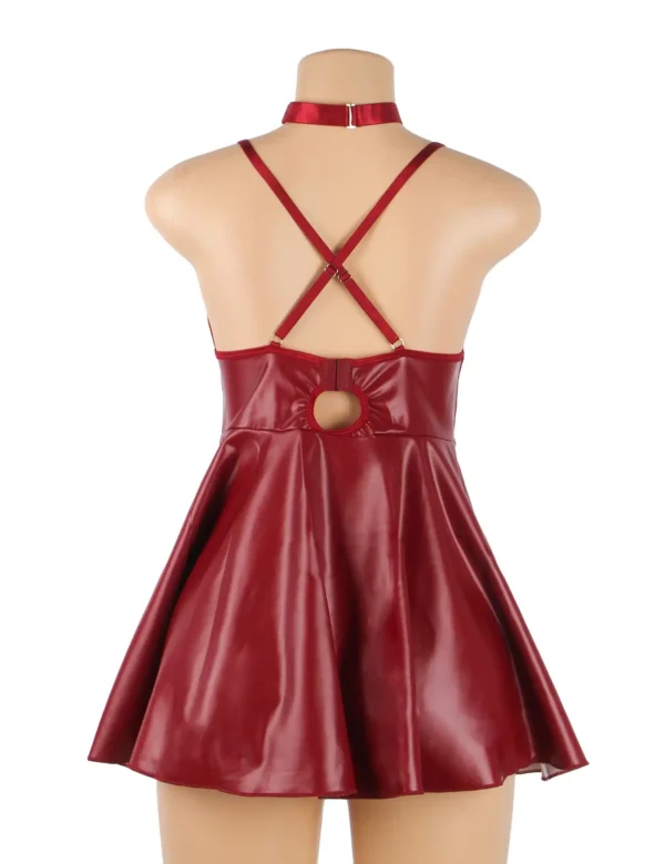 Nuisette bordeaux évasée effet cuir mat (2) Nuisette bordeaux évasée effet cuir mat