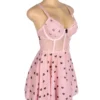 Nuisette bustier rose à cœurs noirs (2) Nuisette bustier rose à cœurs noirs