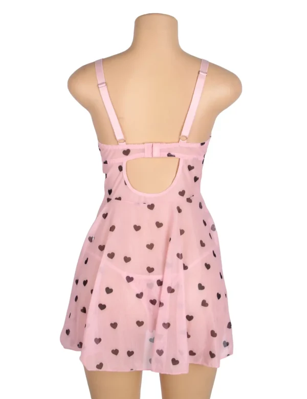 Nuisette bustier rose à cœurs noirs (4) Nuisette bustier rose à cœurs noirs