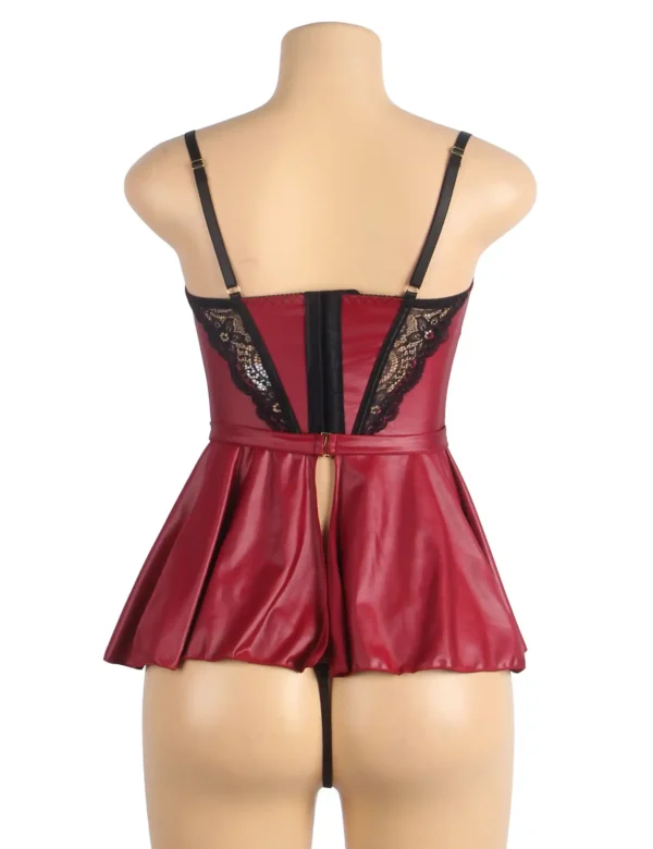 Nuisette cuir bordeaux dentelle et chaîne dorée (3) Nuisette cuir bordeaux dentelle et chaîne dorée