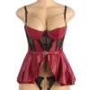 Nuisette cuir bordeaux dentelle et chaîne dorée (4) Nuisette cuir bordeaux dentelle et chaîne dorée