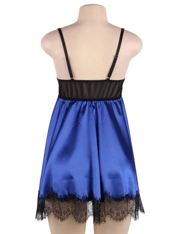 Nuisette en satin bleu et dentelle noire (4) Nuisette en satin bleu et dentelle noire
