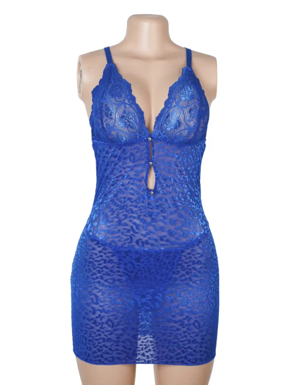 Nuisette moulante léopard bleu (2) Nuisette moulante léopard bleu