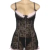 Nuisette noire à dentelle rose poudré (6) Nuisette noire à dentelle rose poudré