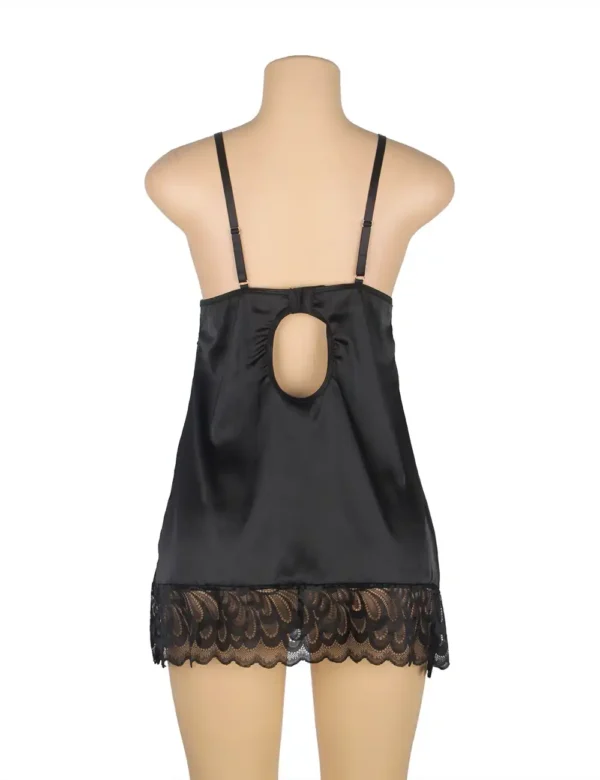 Nuisette noire en satin et dentelle graphique (3) Nuisette noire en satin et dentelle graphique