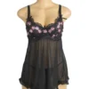 Nuisette noire et broderies roses (2) Nuisette noire et broderies roses