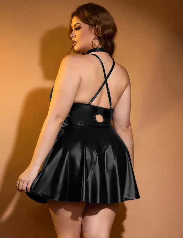 Nuisette noire évasée effet cuir mat (4) Nuisette noire évasée effet cuir mat