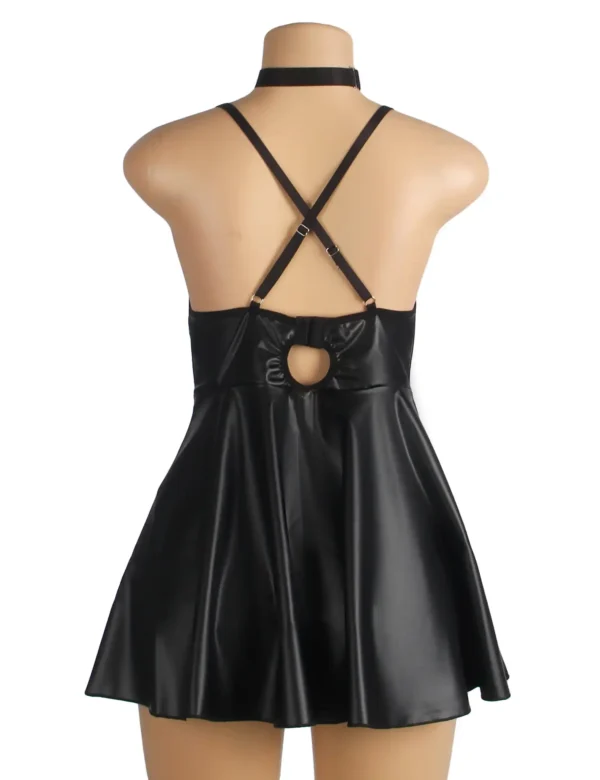 Nuisette noire évasée effet cuir mat (5) Nuisette noire évasée effet cuir mat