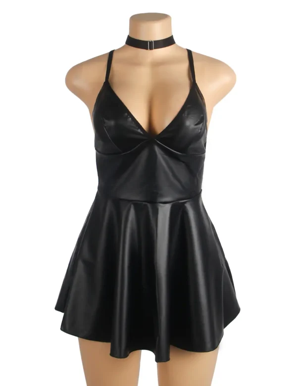 Nuisette noire évasée effet cuir mat (6) Nuisette noire évasée effet cuir mat