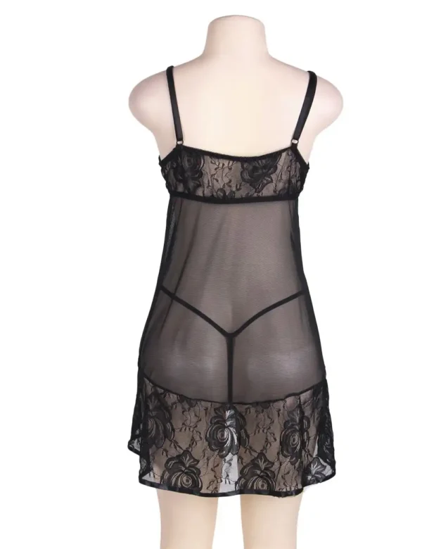 Nuisette noire évasée en voile transparent (2) Nuisette noire évasée en voile transparent
