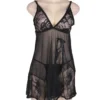 Nuisette noire évasée en voile transparent (3) Nuisette noire évasée en voile transparent