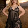 Nuisette noire évasée en voile transparent (4) Nuisette noire évasée en voile transparent