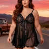 Nuisette noire grande taille à sequins et voile transparent (1) Nuisette noire à sequins et voile transparent