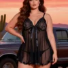 Nuisette noire grande taille à sequins et voile transparent (3) Nuisette noire à sequins et voile transparent