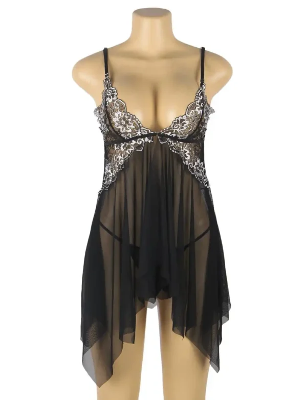 Nuisette ouverte noire et dentelle blanche (2) Nuisette ouverte noire et dentelle blanche