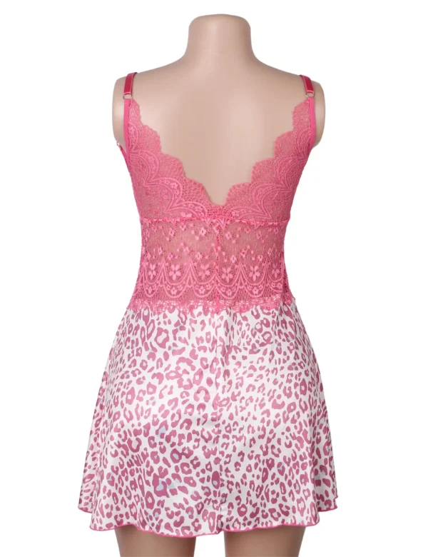 Nuisette rose dentelle et voile léopard (3) Nuisette rose dentelle et voile léopard
