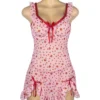 Nuisette rose motifs coeurs rouges (2) Nuisette rose motifs cœurs rouges