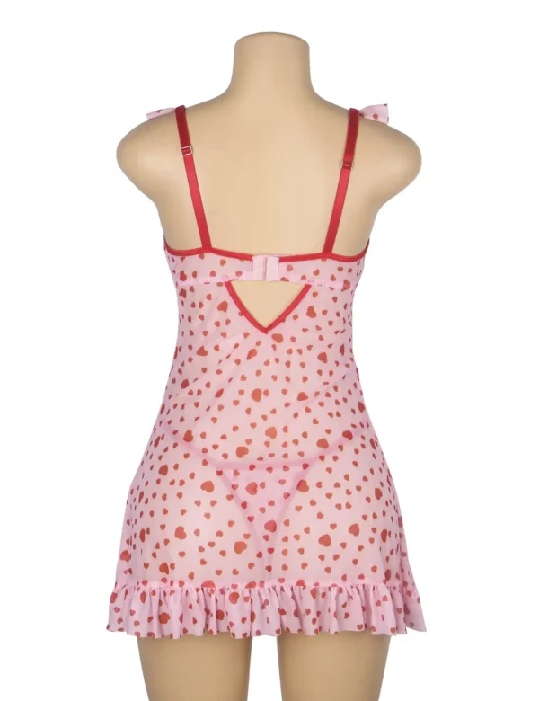 Nuisette rose motifs coeurs rouges (3) Nuisette rose motifs cœurs rouges