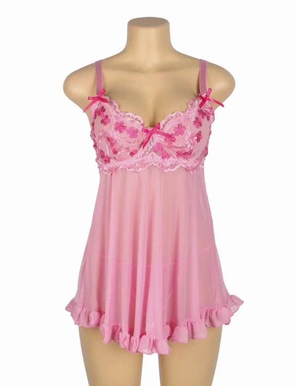 Nuisette rose pastel et broderies blanches (3) Nuisette rose pastel et broderies blanches