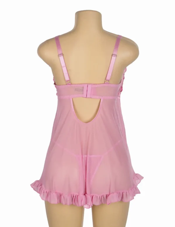 Nuisette rose pastel et broderies blanches (4) Nuisette rose pastel et broderies blanches