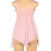Nuisette rose pastel voile asymétrique et dentelle (4) Nuisette rose pastel voile asymétrique et dentelle