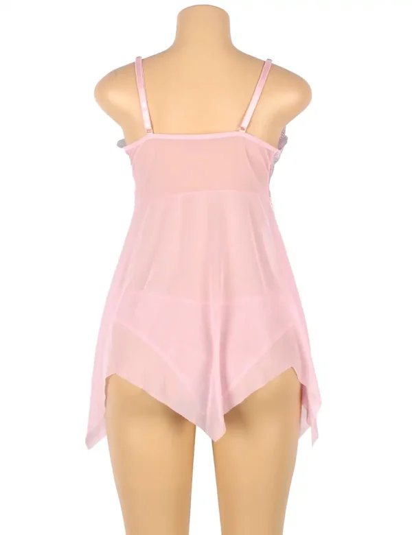 Nuisette rose pastel voile asymétrique et dentelle (4) Nuisette rose pastel voile asymétrique et dentelle