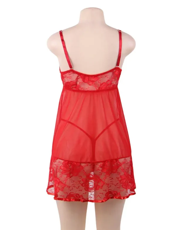 Nuisette rouge évasée en dentelle (arrière) Nuisette rouge évasée en dentelle