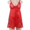 Nuisette rouge évasée en dentelle (avant) Nuisette rouge évasée en dentelle
