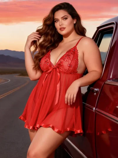 Nuisette rouge large à sequins
