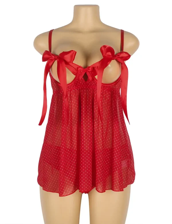Nuisette rouge ouverte et string sexy (5) Nuisette rouge ouverte et string sexy