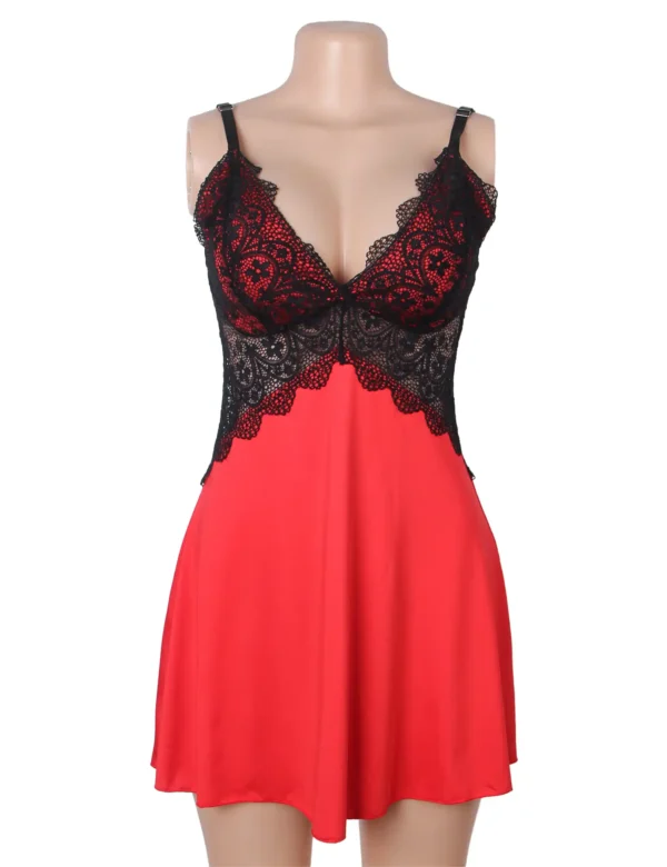 Nuisette satinée rouge et dentelle noire (3) Nuisette satinée rouge et dentelle noire