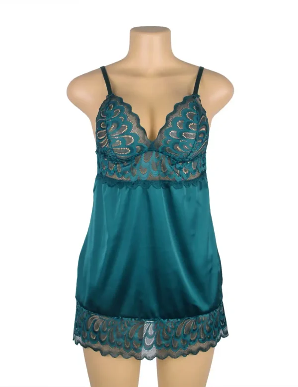 Nuisette vert canard en satin et dentelle (5) Nuisette vert canard en satin et dentelle