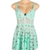 Nuisette vert d'eau dentelle et voile à cœurs (3) Nuisette vert d'eau dentelle et voile à cœurs