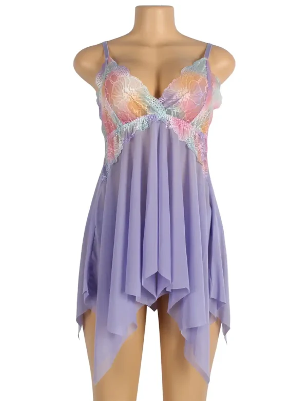 Nuisette violet lavande à pointes et dentelle florale (4) Nuisette violet lavande à pointes et dentelle florale