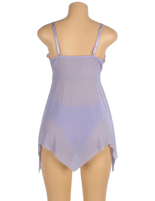 Nuisette violet lavande à pointes et dentelle florale (5) Nuisette violet lavande à pointes et dentelle florale
