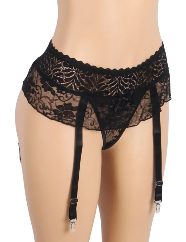 Porte-jarretelles noir en dentelle transparente (2) Porte-jarretelles noir en dentelle transparente