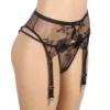 Porte jarretelles noir transparent à broderies florales (2) Porte jarretelles noir transparent à broderies florales