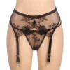 Porte jarretelles noir transparent à broderies florales (4) Porte jarretelles noir transparent à broderies florales